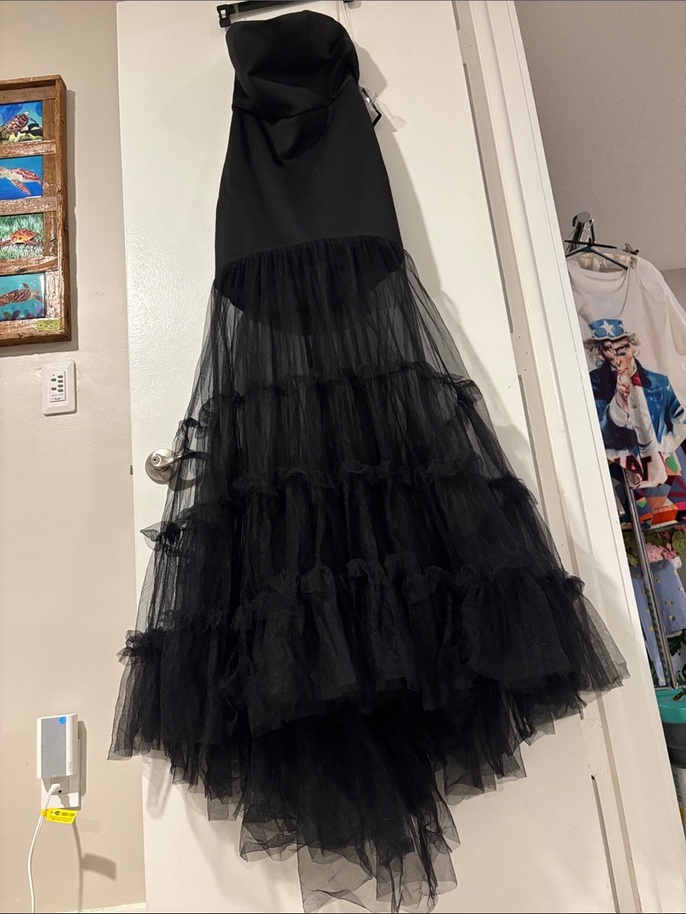 MISSORD- Medium- NWT- 🎃Black Strapless High-Low Tulle Tiered Dress